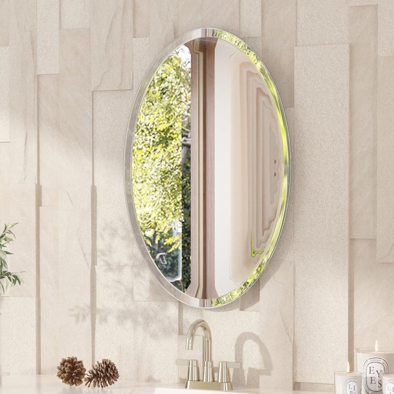 VocalStar Frameless Oval Mirror, 18" x 26" Bathroom Wall Mirror with Beveled Edge, Modern Decorative Vanity Mirrored for Living Room, Entryway, Bedroom | 1/4-Inch Shatterproof Glass - Image 1