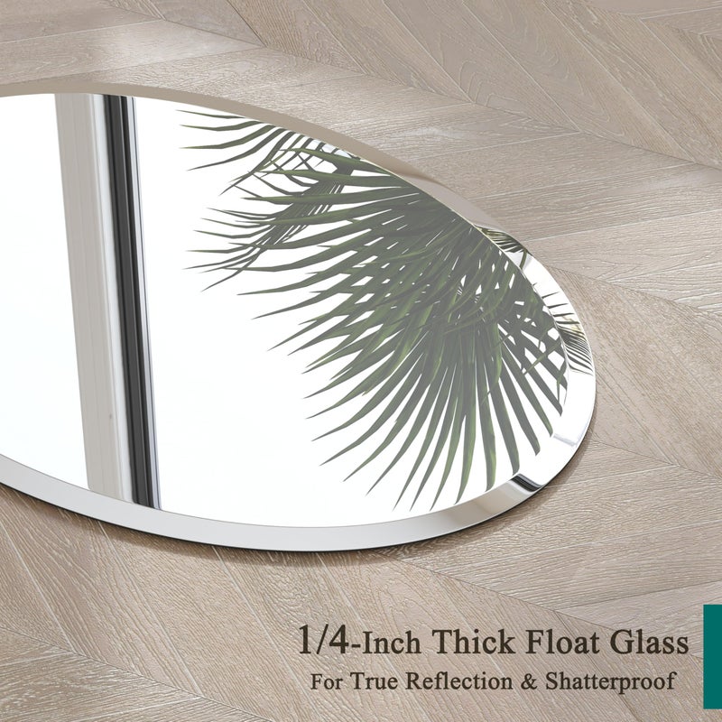 VocalStar Frameless Oval Mirror, 18" x 26" Bathroom Wall Mirror with Beveled Edge, Modern Decorative Vanity Mirrored for Living Room, Entryway, Bedroom | 1/4-Inch Shatterproof Glass - Image 3