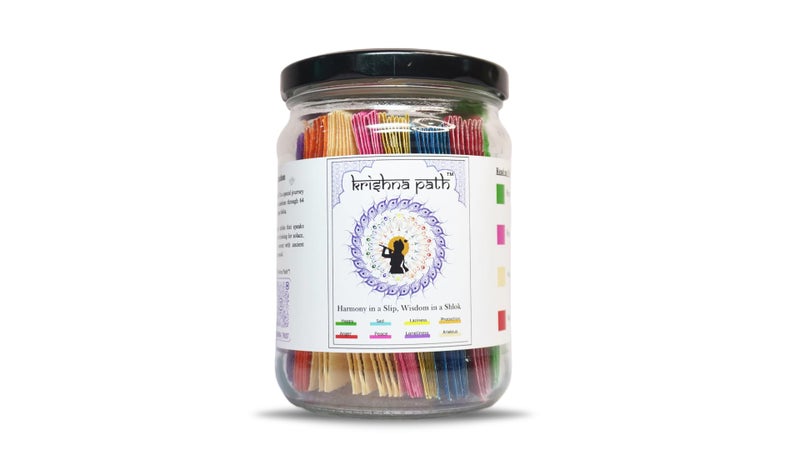 Ekanga Krishna Path Gita Jar | 64 Daily Gita Shlok Cards in 8 Emotion Colors | Spiritual Gift for Home, Office, Birthday, Anniversary, Festivals & Daily Guidance (English Translation, Pack of 1) - Image 1