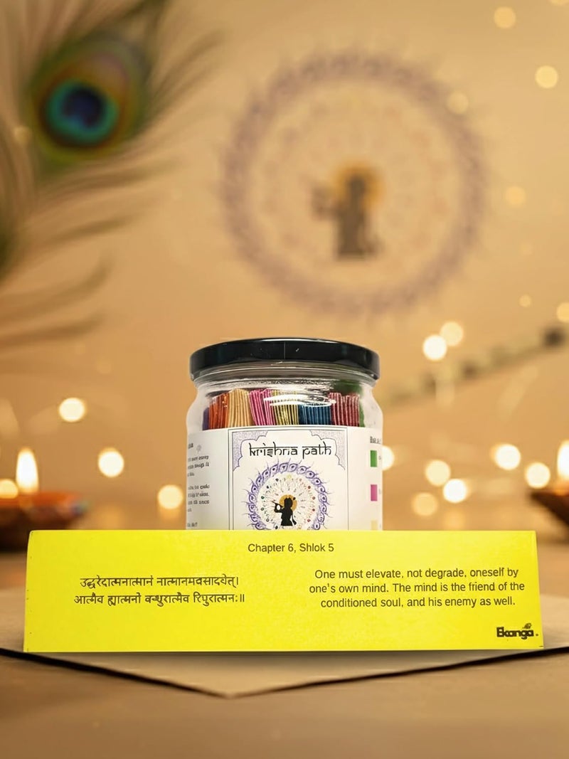 Ekanga Krishna Path Gita Jar | 64 Daily Gita Shlok Cards in 8 Emotion Colors | Spiritual Gift for Home, Office, Birthday, Anniversary, Festivals & Daily Guidance (English Translation, Pack of 1) - Image 2