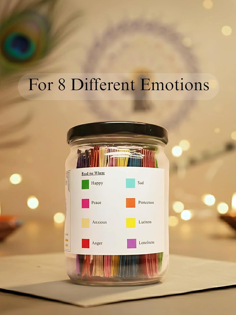 Ekanga Krishna Path Gita Jar | 64 Daily Gita Shlok Cards in 8 Emotion Colors | Spiritual Gift for Home, Office, Birthday, Anniversary, Festivals & Daily Guidance (English Translation, Pack of 1) - Image 4