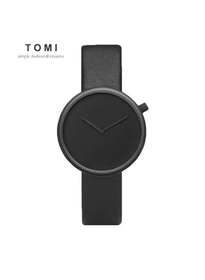 TOMI Minimalist Nordic style design without scale, fashionable and trendy, individual concept, simple and creative men's and women's watch (black) - Image 1
