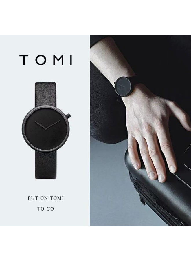 TOMI Minimalist Nordic style design without scale, fashionable and trendy, individual concept, simple and creative men's and women's watch (black) - Image 2