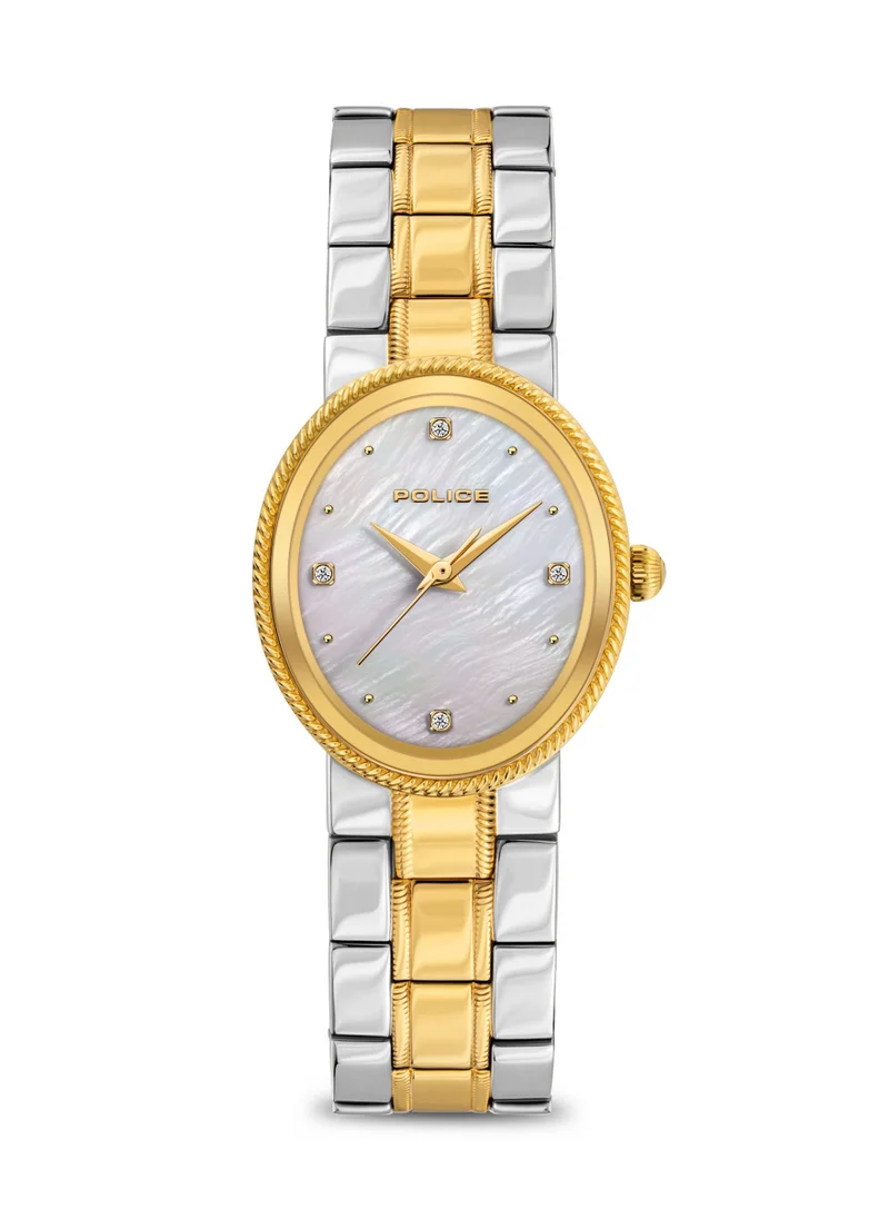 POLICE Police MEA-L03 White Mother-of-Pearl Dial with Silver & Yellow Gold Plated Plated Stainless Steel Bracelet Women's Watch