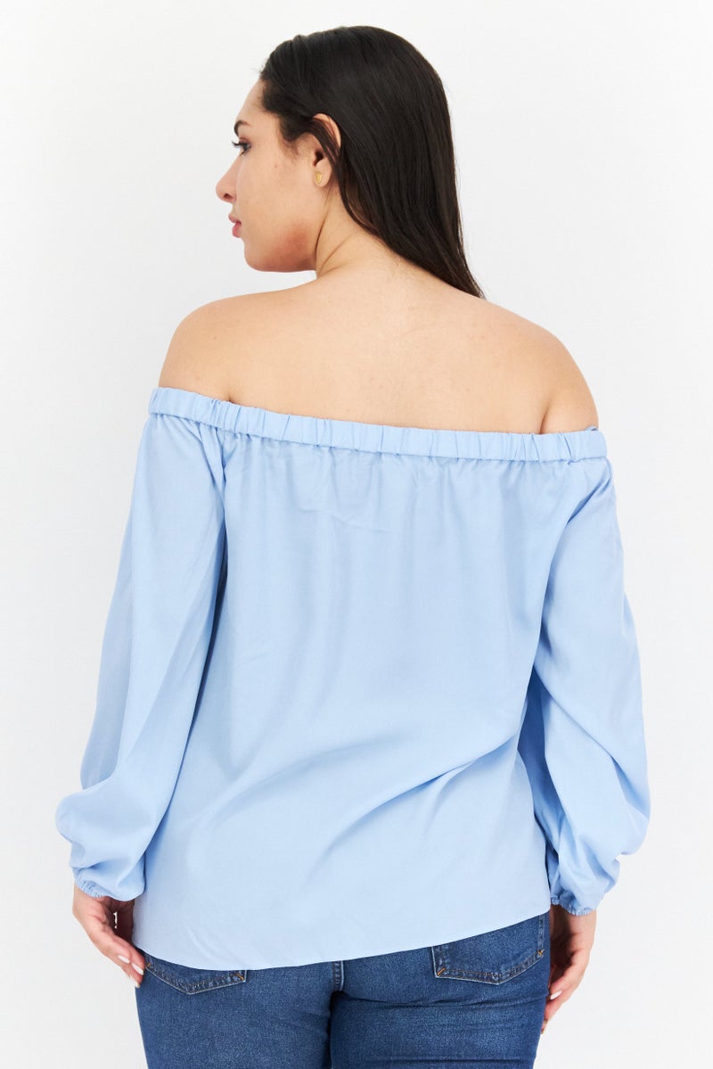 Riley & Rae Women Off Shoulder Long Sleeves Plain Blouse, Icy Blue - Image 3