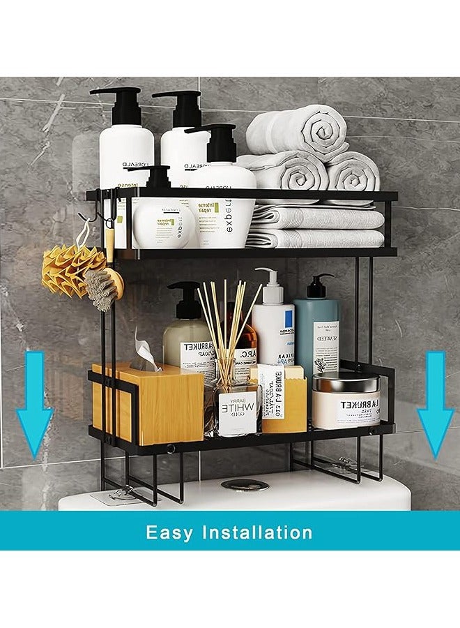 Arabest 2 Tier Bathroom Organizer Shelf Over Toilet, Modern Style, Waterproof & Dustproof, Toilet Space Saver with Hooks & Adhesive Base, Black  - Image 4