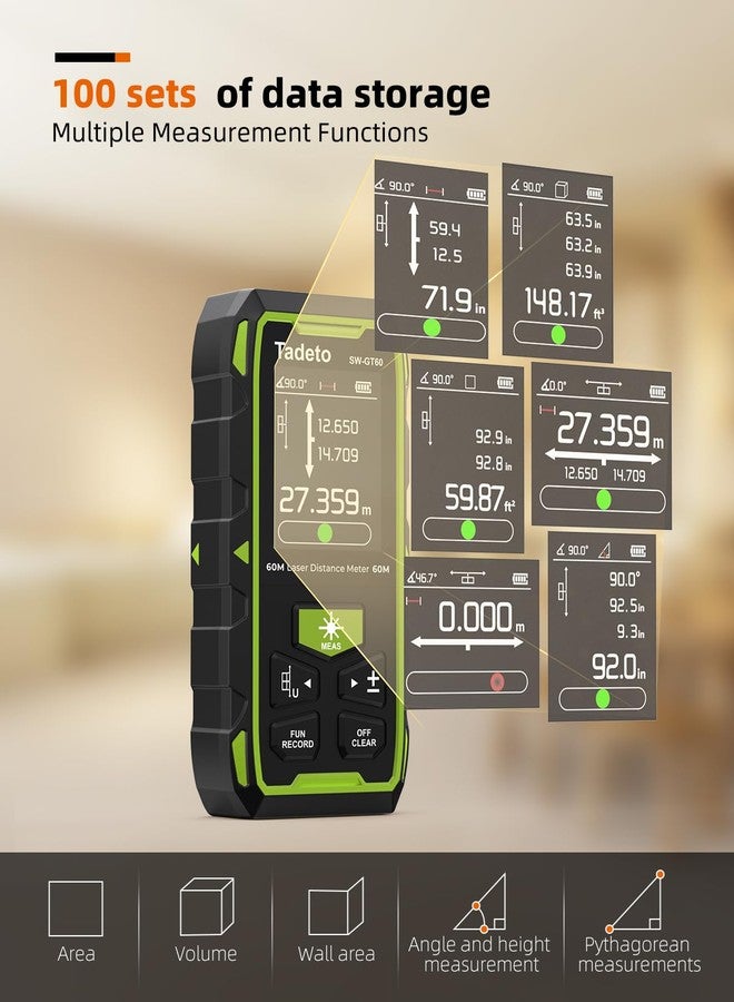 Tadeto Dual Laser Measuring Tool, 393FT/120M Bilateral Laser Measurement Tool Backlit LCD Display, Rechargeable Laser Measure with Ft/in/M Multiple Units Length/Area/Volume/Angle - Image 4