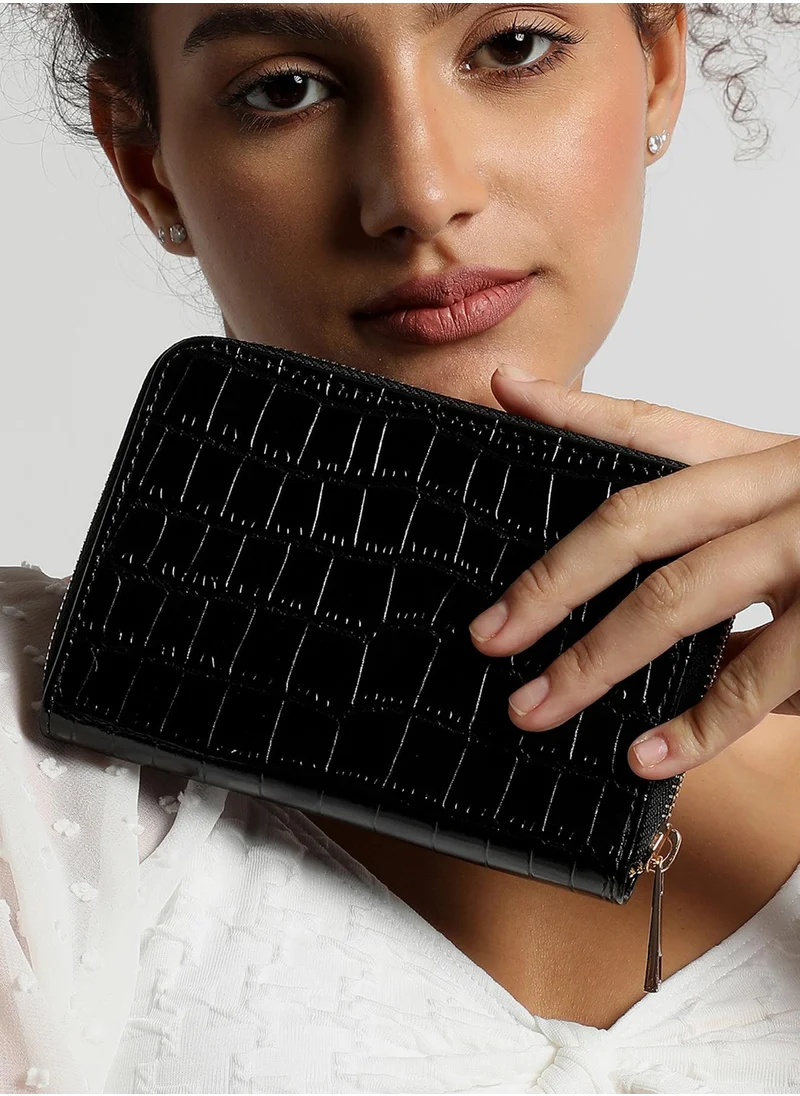 صوص هاوت Black Textured Vegan Leather Wallet