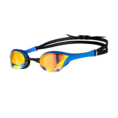 ARENA Unisex Cobra Ultra Swipe Racing Swim Goggles for Men and Women Swipe Anti-Fog Technology Polycarbonate Mirror Lens, Yellow Copper/Blue - Image 1