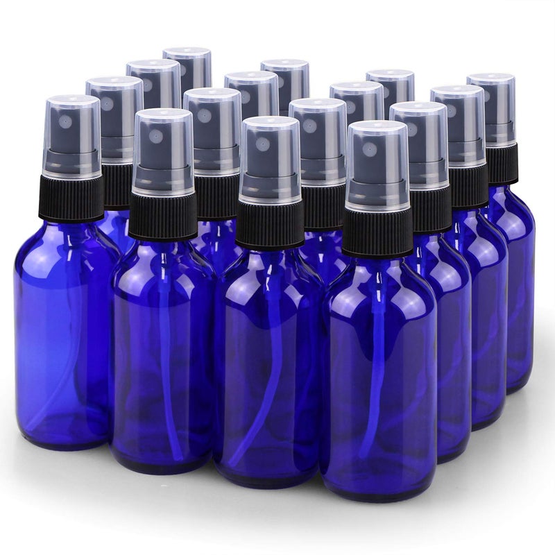 Wedama Spray Bottle 2 oz Fine Mist Glass Spray Bottles Little Refillable Liquid Containers for Watering Flowers Cleaning 16 Pack Blue
