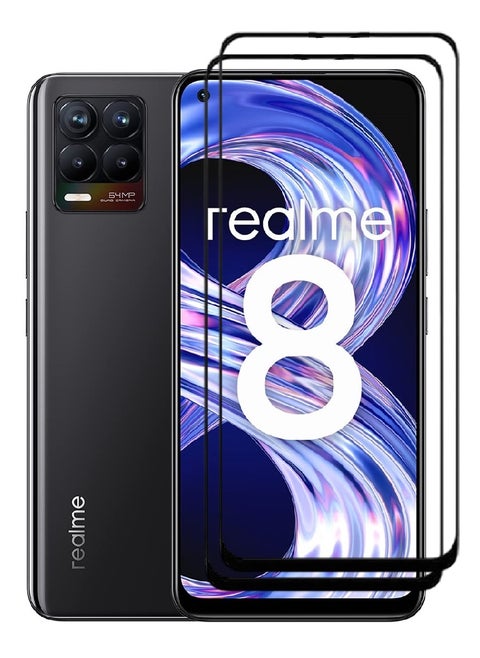 2 Pieces Tempered Glass Screen Protector 5D Designed For Realme 8 Full Glue Edge to Edge Full Screen Coverage And Bubble Free