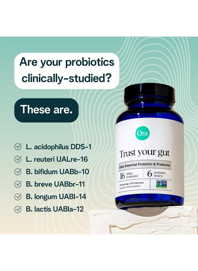 Ora Organic - Probiotics with Prebiotics for Digestive Health 16 Billion CFU - Trust Your Gut - Strains - Acidophilus Lactobacillus Breve Bifidum Lactis - Image 1