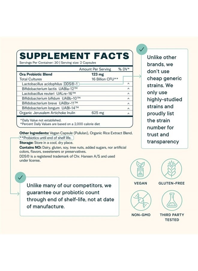 Ora Organic - Probiotics with Prebiotics for Digestive Health 16 Billion CFU - Trust Your Gut - Strains - Acidophilus Lactobacillus Breve Bifidum Lactis - Image 1