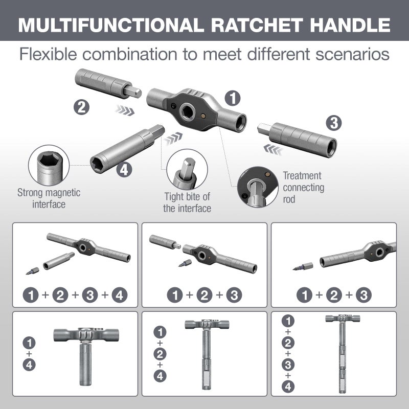 MAYMELOTON 42 in 1 Magnetic Screwdriver Set, DIY Ratchet Screwdriver Set, Multi-Bit Magnetic Drive Set with Detachable Ratchet Handle, Portable Gray Repair Tool Kit for Bicycles, Bicycles, Computers as Gifts - Image 3