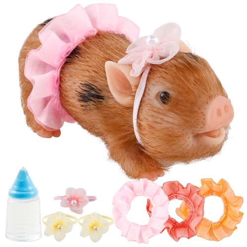 HOTBEST Silicone Pig Silicone 5 Inch Lifelike Pig Doll with Nursing Bottle and Clothing Accessories Cute Realistic Miniature Reborn Interesting Full Body Toys Brown E - Image 1