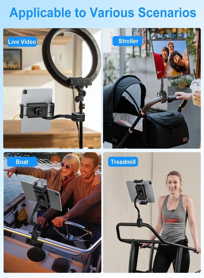 Kolasels Spin Bike Tablet Holder, Gooseneck Tablet Holder for Wheelchair, Stroller, Indoor Cycling, Gym Bicycle, Treadmill, Mic Stand, Compatible iPad Pro Air Mini, Galaxy Tabs, 4.7-12.9" Tablets - Image 5
