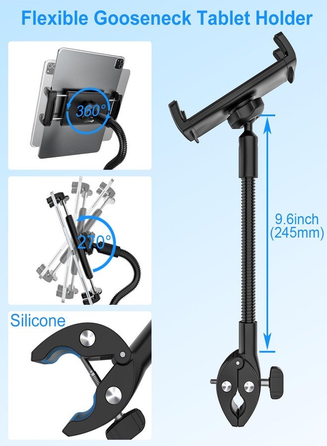 Kolasels Spin Bike Tablet Holder, Gooseneck Tablet Holder for Wheelchair, Stroller, Indoor Cycling, Gym Bicycle, Treadmill, Mic Stand, Compatible iPad Pro Air Mini, Galaxy Tabs, 4.7-12.9" Tablets - Image 3