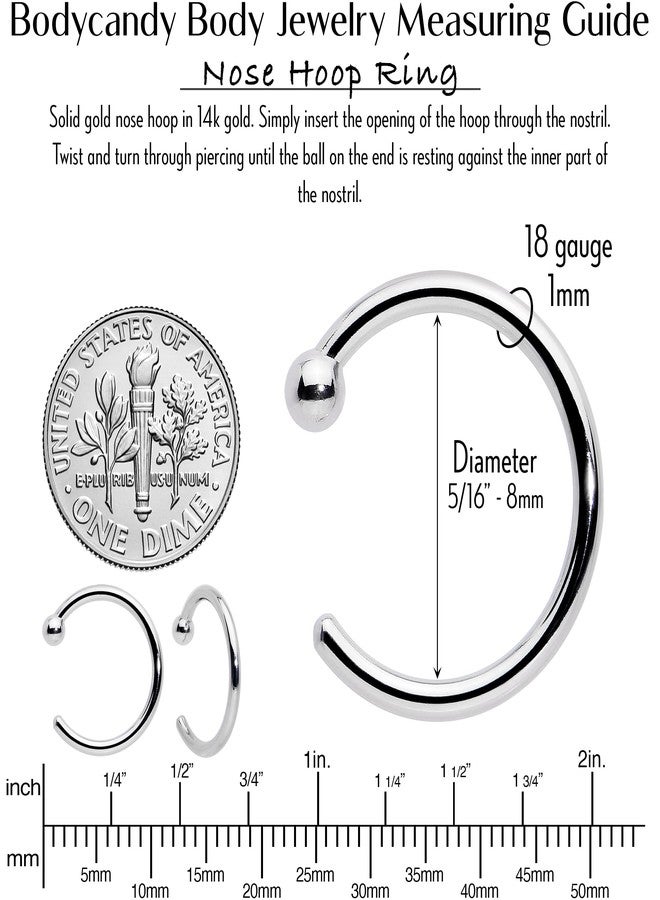 Body Candy Nose Hoops 14k Gold White Gold Nose Ring Piercing Jewelry 18 Gauge 5/16" - Image 2