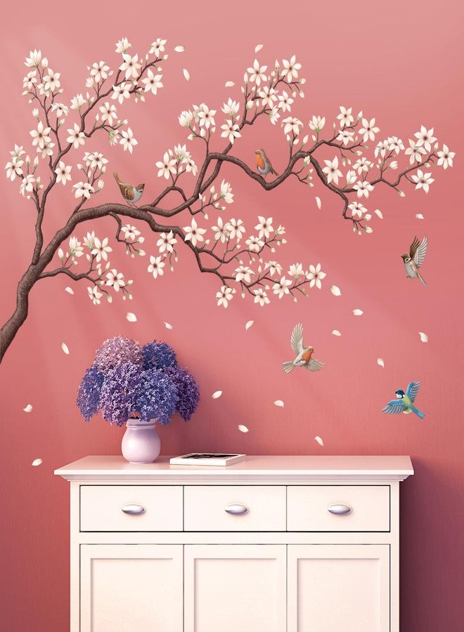 DECOWALL SG2-2424 White Cherry Blossom Branch Wall Decal Stickers 45.8"x24.3" Removable DIY Romantic Tree Murals Peel and Stick Art Home Decor for Girls Bedroom Nursery Rooms Living - Image 1