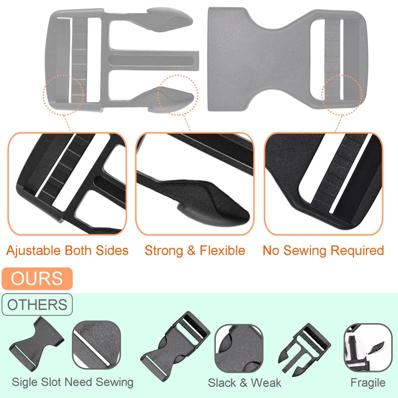 CooBigo 6 Pack 1" Buckle Quick Side Release Buckles Dual Adjustable No Sewing Clips Plastic Buckle Replacement for Nylon Webbing Straps Backpack Belt Dog Collars(Inner Diameter 1 Inch) - Image 4