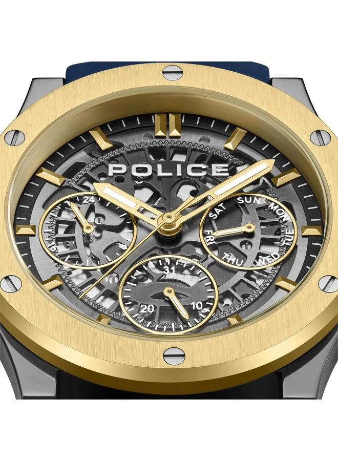 POLICE Men's Men's Knotty 42mm Multifunction Watch, Silicone Strap & Gunmetal Dial