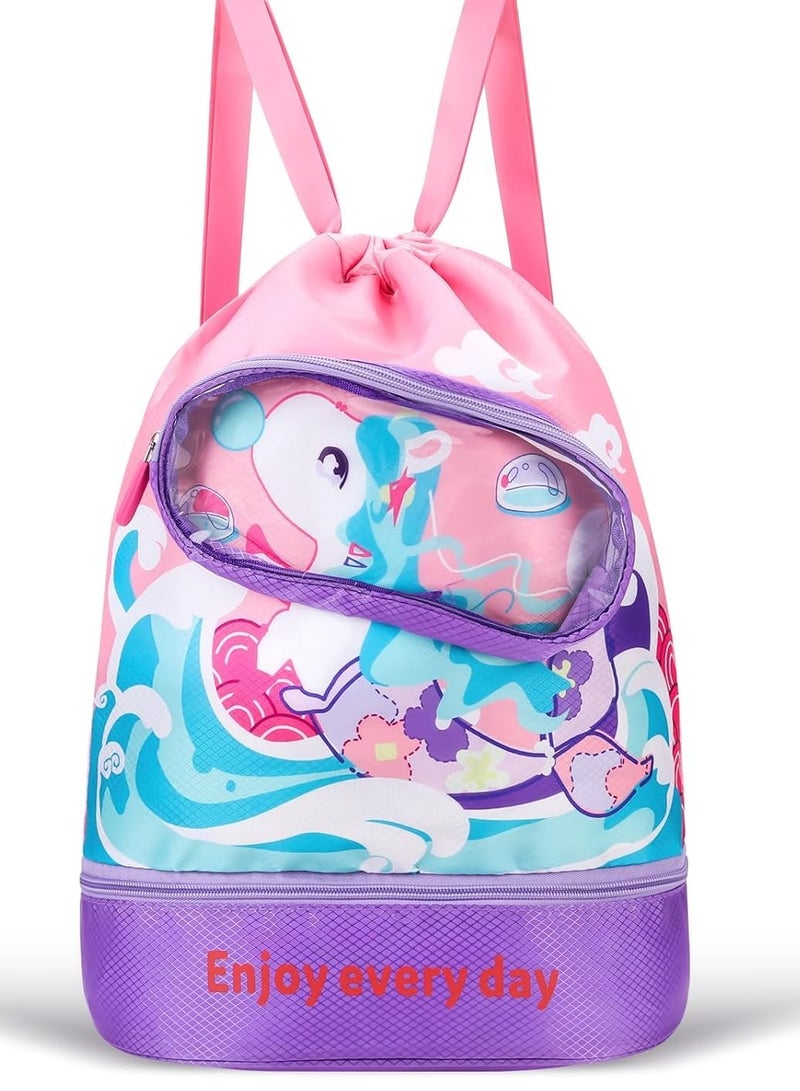 GUDOO حقيبة ظهر سباحة للأطفال - عازلة للماء مع فصل الجاف والرطب - حقيبة سباحة قابلة للسحب للبنين والبنات - حقيبة رياضية للأطفال للسباحة والأنشطة الخارجية - Image 1