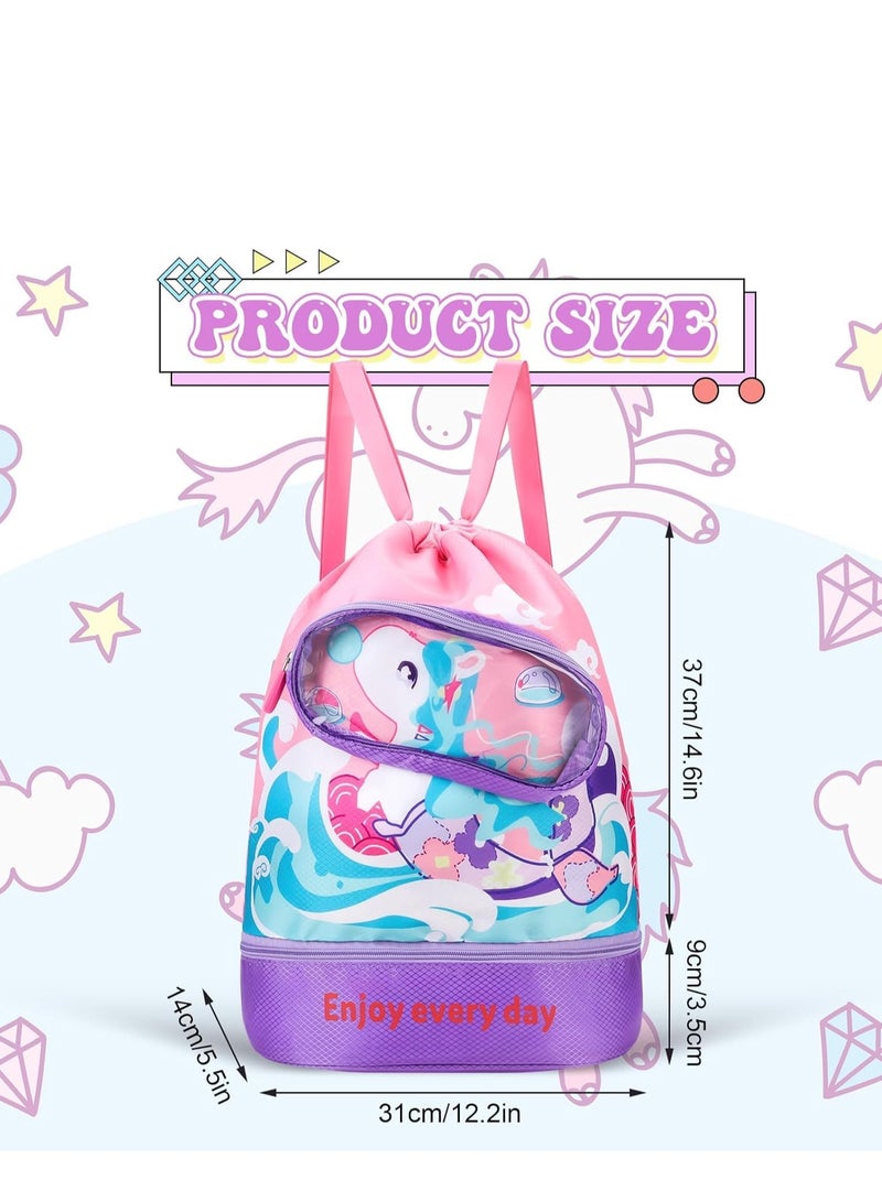 GUDOO حقيبة ظهر سباحة للأطفال - عازلة للماء مع فصل الجاف والرطب - حقيبة سباحة قابلة للسحب للبنين والبنات - حقيبة رياضية للأطفال للسباحة والأنشطة الخارجية - Image 2