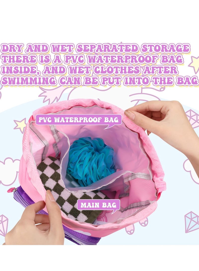 GUDOO حقيبة ظهر سباحة للأطفال - عازلة للماء مع فصل الجاف والرطب - حقيبة سباحة قابلة للسحب للبنين والبنات - حقيبة رياضية للأطفال للسباحة والأنشطة الخارجية - Image 3