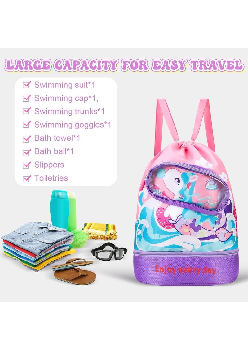 GUDOO حقيبة ظهر سباحة للأطفال - عازلة للماء مع فصل الجاف والرطب - حقيبة سباحة قابلة للسحب للبنين والبنات - حقيبة رياضية للأطفال للسباحة والأنشطة الخارجية - Image 4