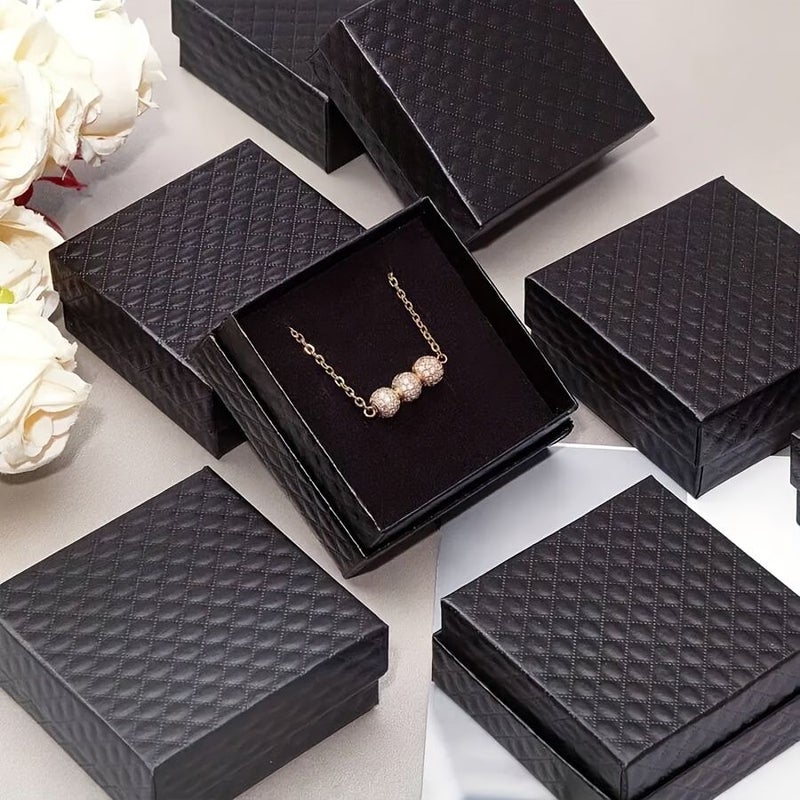 Jewelry Box Set 10 Pieces Plaid Pattern Silvery Necklace Ring Earring Storage Black - Image 1