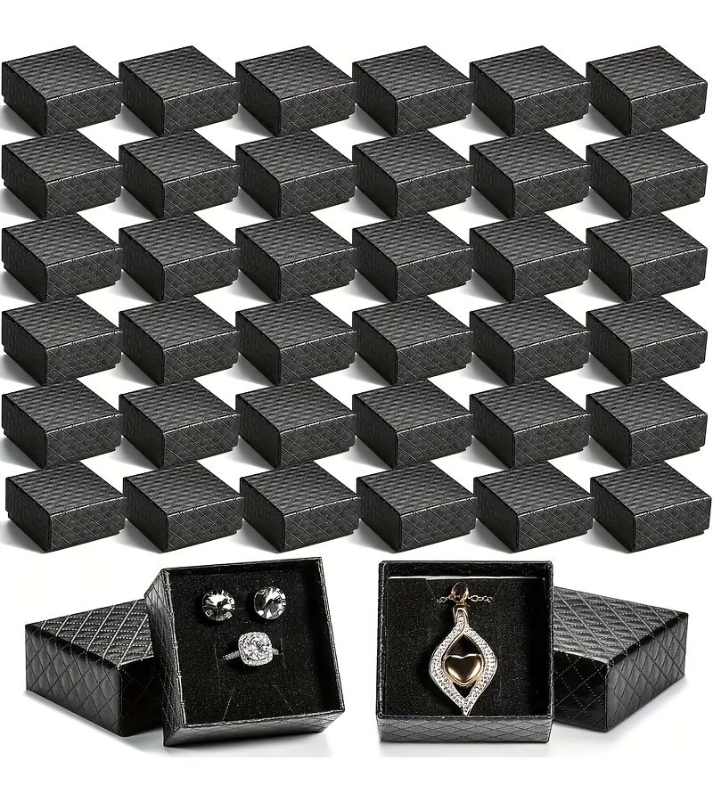 Jewelry Box Set 10 Pieces Plaid Pattern Silvery Necklace Ring Earring Storage Black - Image 4
