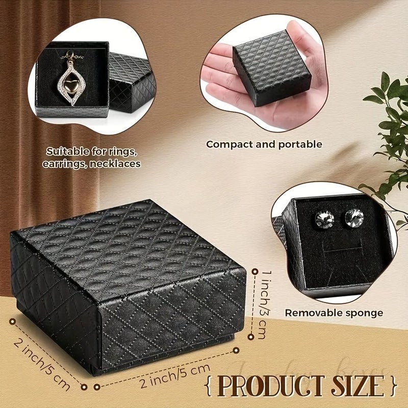 Jewelry Box Set 10 Pieces Plaid Pattern Silvery Necklace Ring Earring Storage Black - Image 2