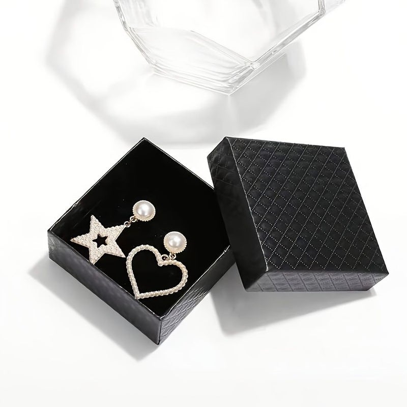 Jewelry Box Set 10 Pieces Plaid Pattern Silvery Necklace Ring Earring Storage Black - Image 3