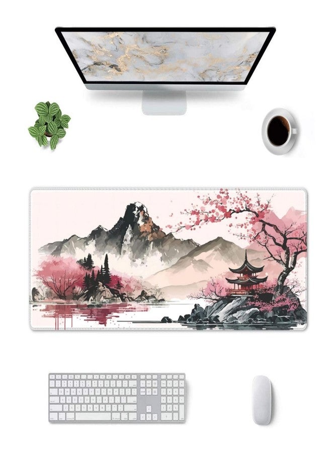 Brecoy Watercolor Cherry Blossom Large Gaming Mouse Pad,Mouse Pad Gaming 31.5 x 11.8 in Mouse Mat Desk Pad,Large Desk Mat,Extended Keyboard Mousepad with Non-Slip Base and Stitched Edge for Desk Home Office - Image 3