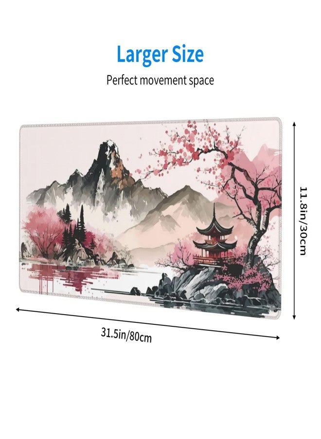 Brecoy Watercolor Cherry Blossom Large Gaming Mouse Pad,Mouse Pad Gaming 31.5 x 11.8 in Mouse Mat Desk Pad,Large Desk Mat,Extended Keyboard Mousepad with Non-Slip Base and Stitched Edge for Desk Home Office - Image 2