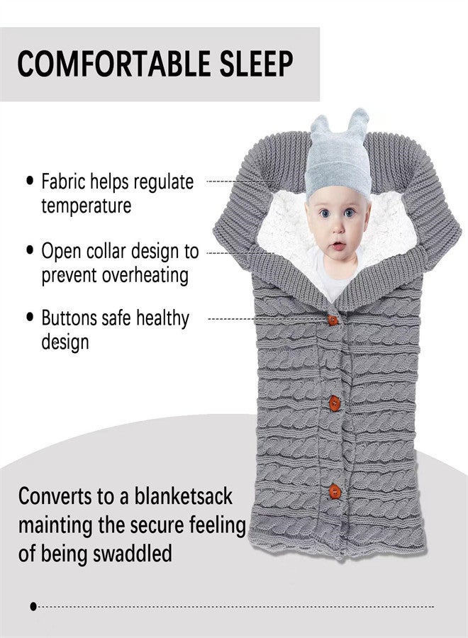 Baby Stroller Sleeping Bag Warm Burting Infant Swaddle Blankets Soft Fleece Knit Boys Girls Stroller Wraps Baby Attachment Winter Sleep Sack Gray - Image 5