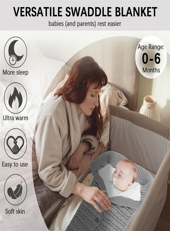 Baby Stroller Sleeping Bag Warm Burting Infant Swaddle Blankets Soft Fleece Knit Boys Girls Stroller Wraps Baby Attachment Winter Sleep Sack Gray - Image 3