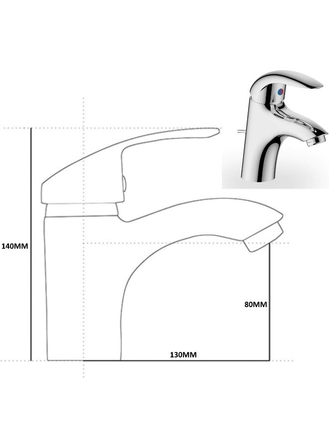 Biella Biella Chrome Wash Basin & Shower Mixer Tap – Sleek Monobloc Faucet with Pop-Up Click Waste for Effortless Hot & Cold Water Control (BASIN MIXER)  - Image 2