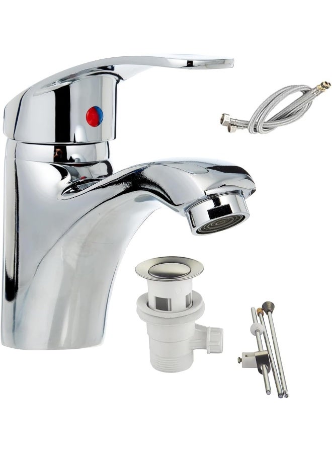 Biella Biella Chrome Wash Basin & Shower Mixer Tap – Sleek Monobloc Faucet with Pop-Up Click Waste for Effortless Hot & Cold Water Control (BASIN MIXER)  - Image 1
