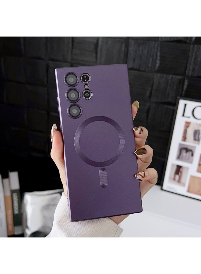 Suitable for Samsung Galaxy S25 Ultra phone case, supports magnetic MagSafe wireless charging, TPU material, anti-collision protection, purple metallic paint - Image 1