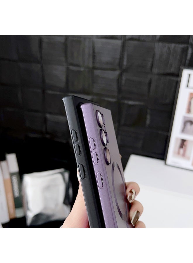 Suitable for Samsung Galaxy S25 Ultra phone case, supports magnetic MagSafe wireless charging, TPU material, anti-collision protection, purple metallic paint - Image 3