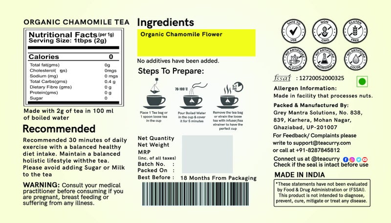 TEACURRY Organic Chamomile Tea - (1 Month Pack | 30 Tea Bags) Detox Tea and Calming Tisane - Image 4