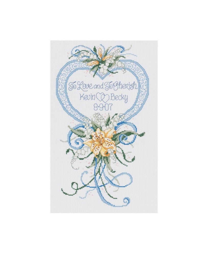 Cross Counted Cross Stitch Kit 9 inch x 15 inch Cherish Wedding Heart - Image 2