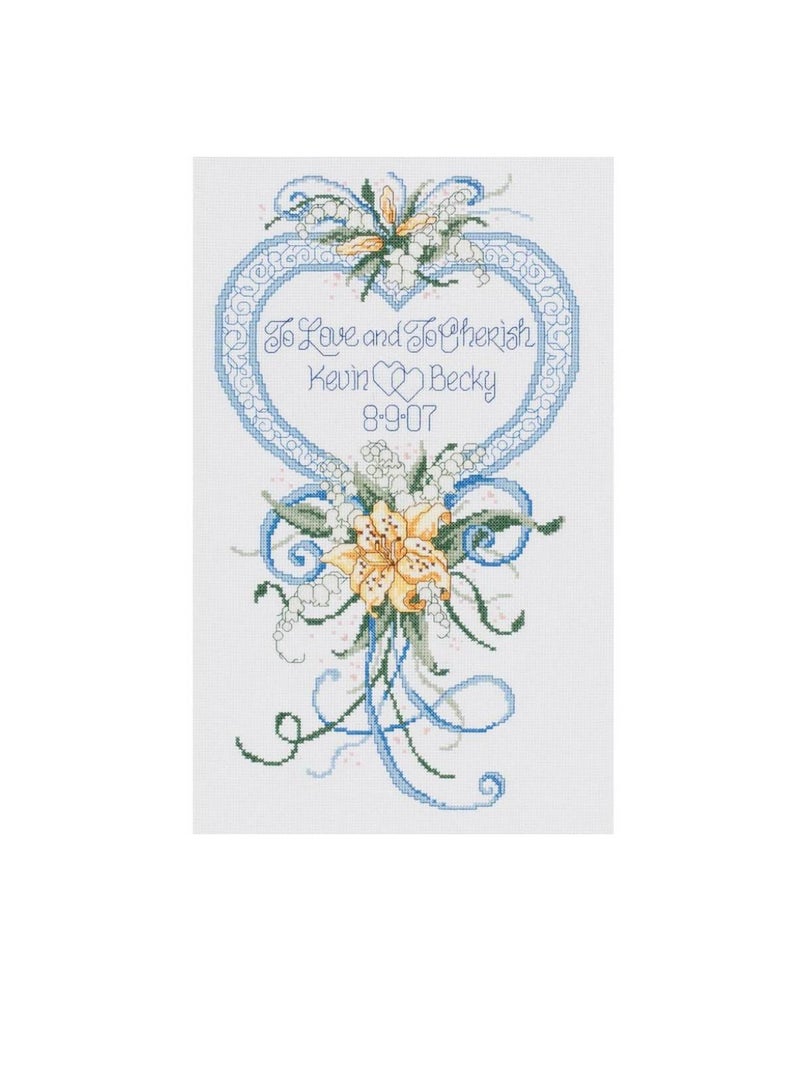 Cross Counted Cross Stitch Kit 9 inch x 15 inch Cherish Wedding Heart - Image 1