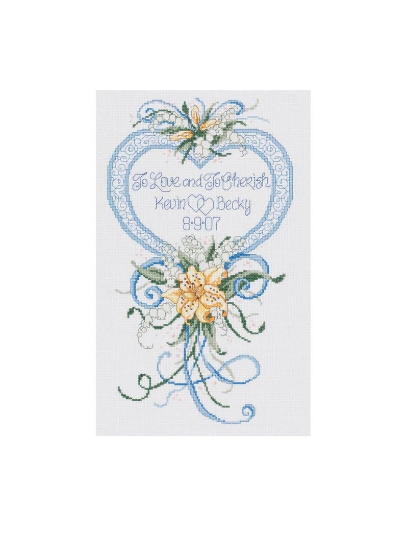 Cross Counted Cross Stitch Kit 9 inch x 15 inch Cherish Wedding Heart - Image 3