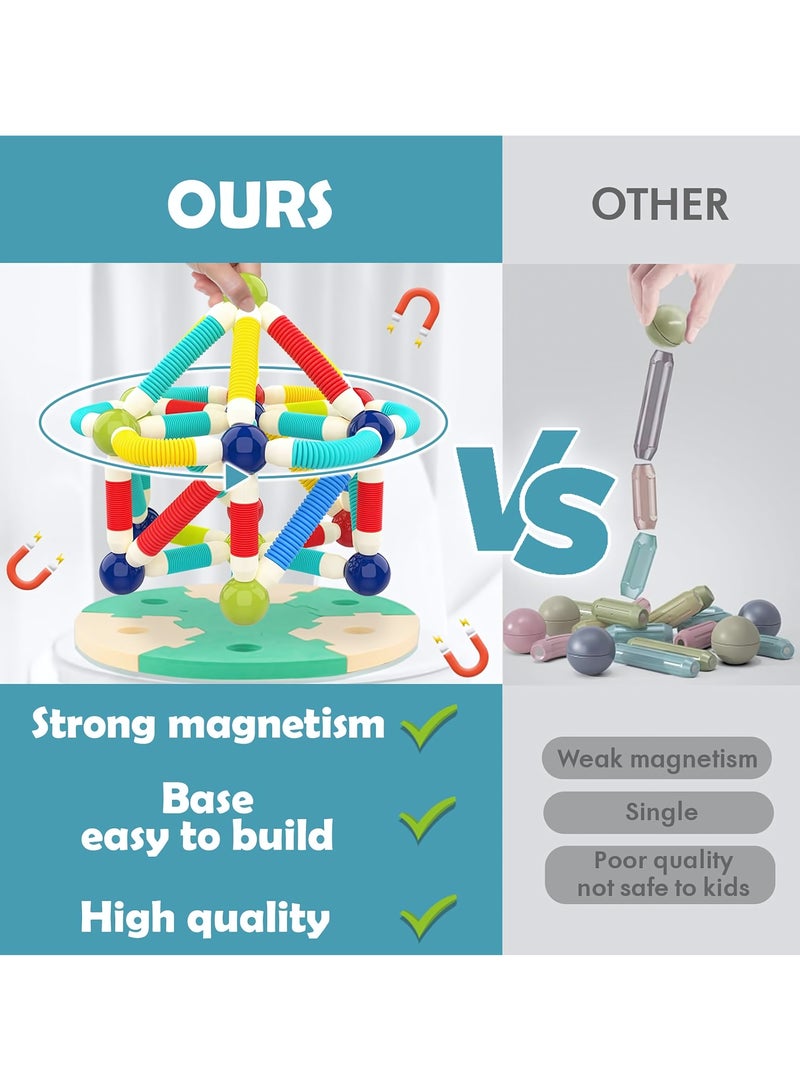 42 PCS Magnetic Building Toys for Kids, Soft Flexible Tube Sticks & Ball Creativity Game, Featuring Safe, Extra-Strong, 3D Development Kit for Preschool, Ideal Gift Set for Boys & Girls 3+ years - Image 2