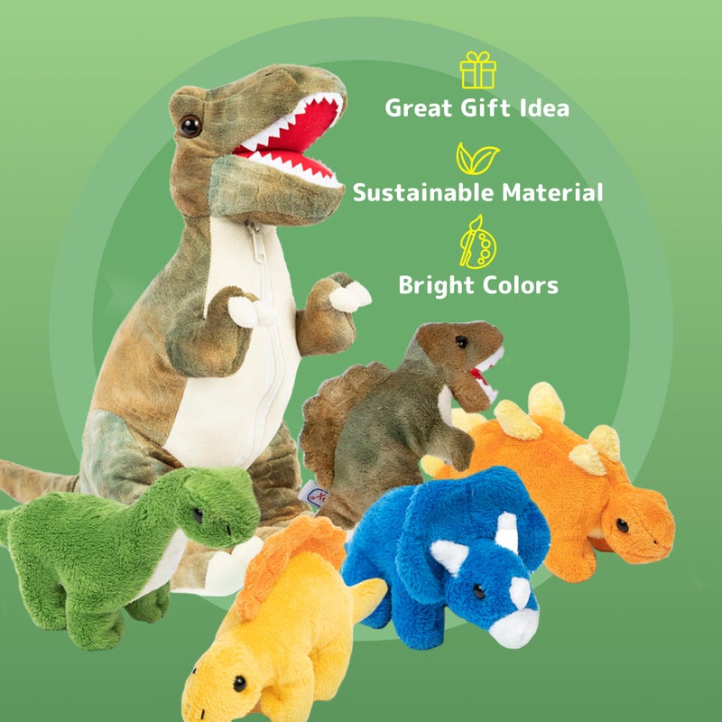 PREXTEX Dinosaur Stuffed Animal Set - 15-Inch T-Rex with 5 Prehistoric Plush Dinosaur Zipped Inside - Dinosaur Toys and Dinosaur Plushies for Imaginative Play - Thoughtful Gift for Kids Aged 3 and Up - Image 5