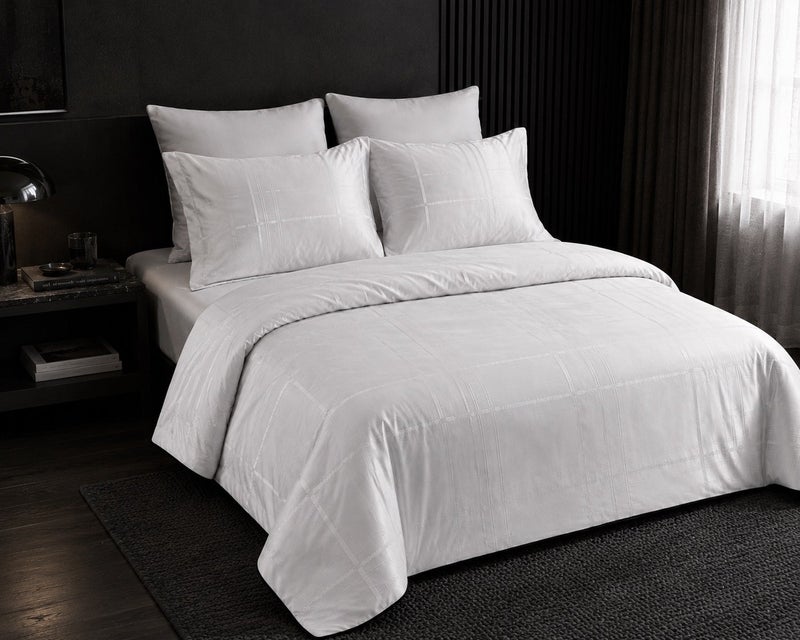 HOMETOPIA Luxury Jacquard Comforter Set 6 PCS, Silk-Like Soft Bedding, Solid Color Elegant Design, King Size 264×229 cm, All-Season Hotel Style for AC Rooms - Image 3