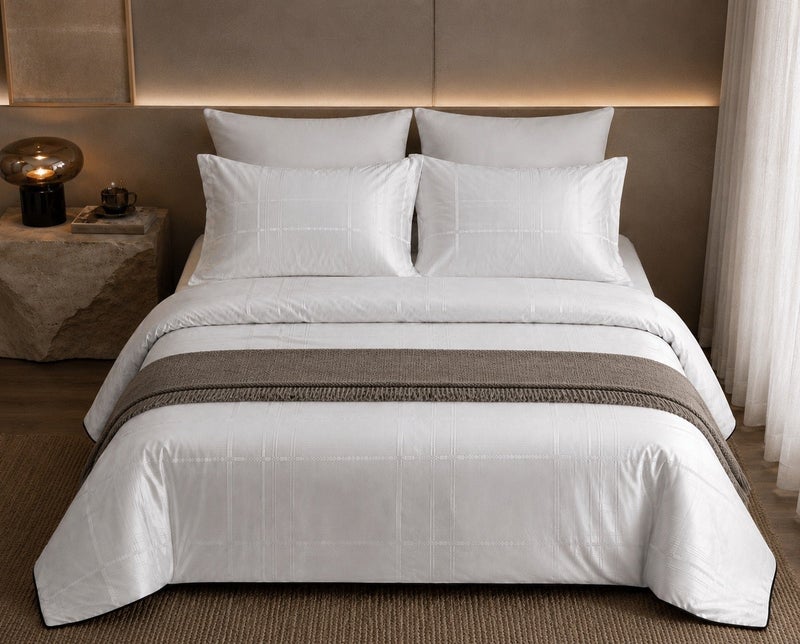 HOMETOPIA Luxury Jacquard Comforter Set 6 PCS, Silk-Like Soft Bedding, Solid Color Elegant Design, King Size 264×229 cm, All-Season Hotel Style for AC Rooms - Image 1