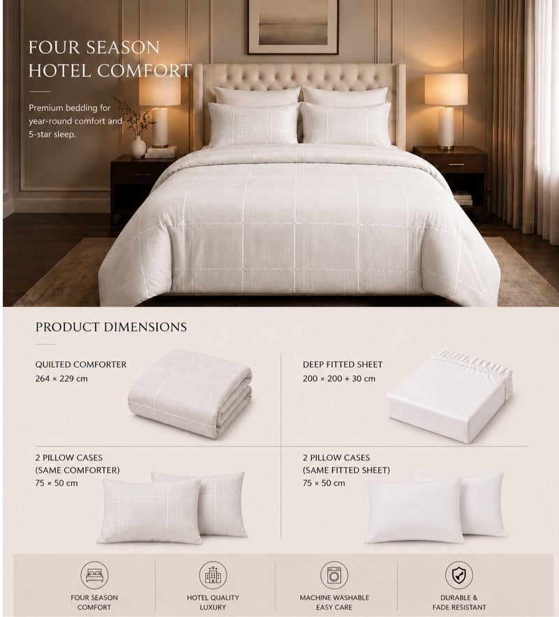 HOMETOPIA Luxury Jacquard Comforter Set 6 PCS, Silk-Like Soft Bedding, Solid Color Elegant Design, King Size 264×229 cm, All-Season Hotel Style for AC Rooms - Image 5